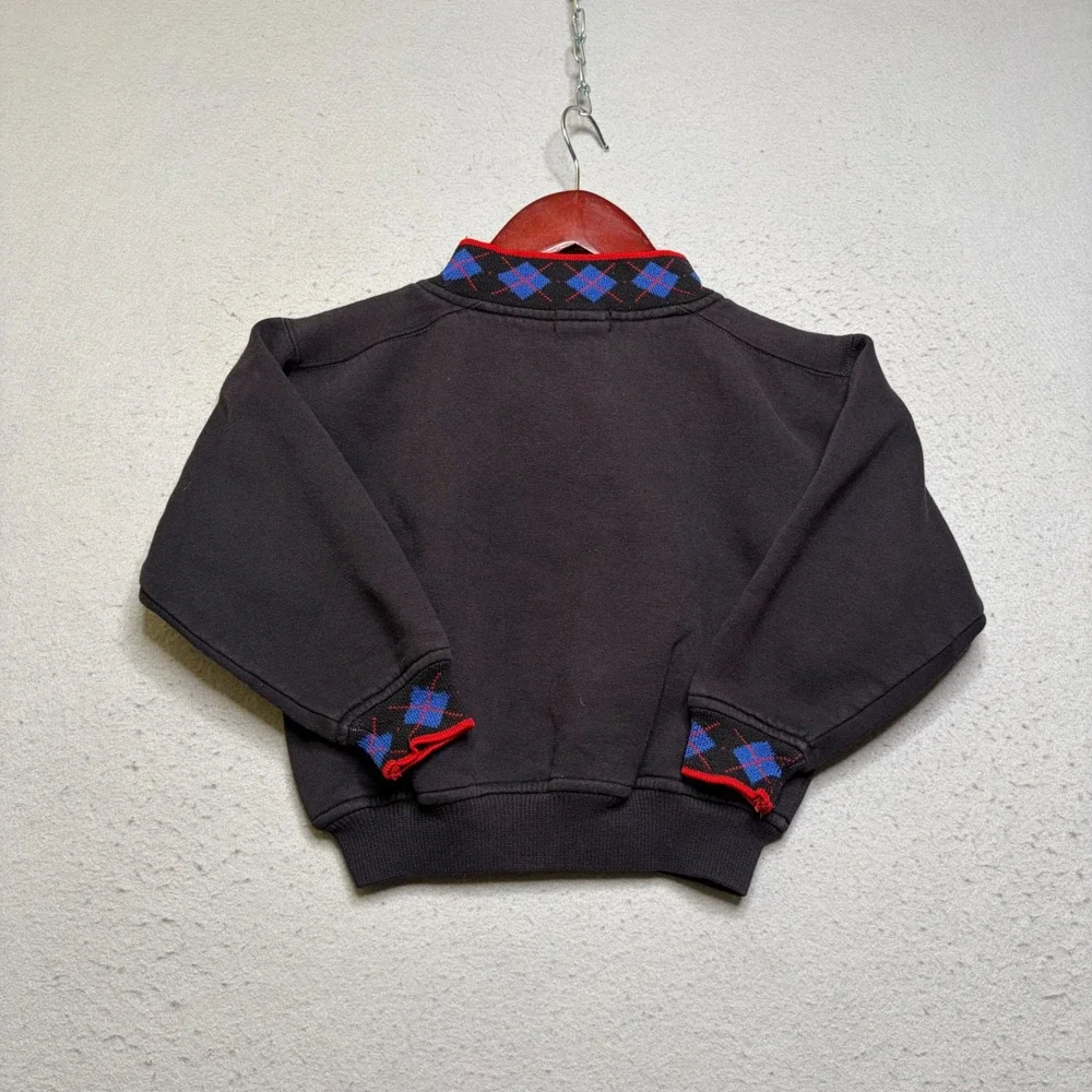 Gap Kids Sweatshirt Unisex 2-4T Blk Worldwide Crest Argyle Vintage 90s Mockneck